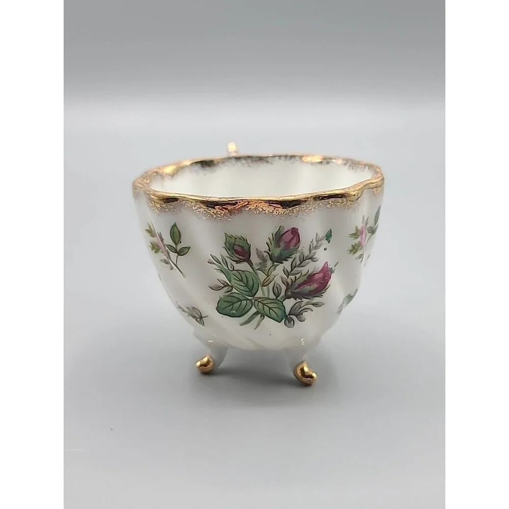 Relco Vintage Tri Footed Teacup Pink Roses Swirl Design Gold Trim
